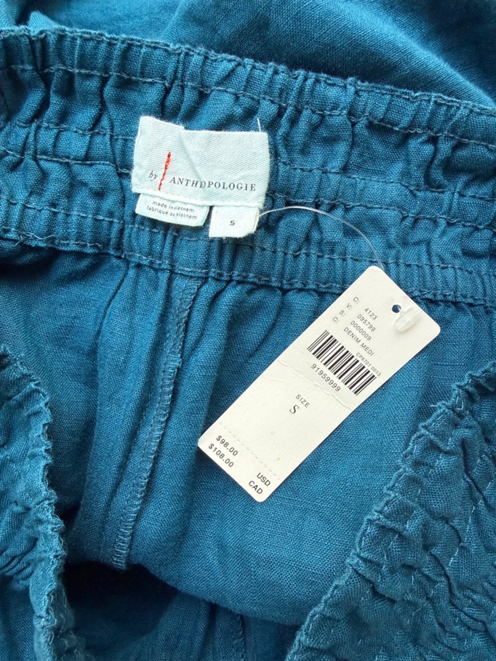Somerset Linen Pants Anthropologie Pull-on Smocked Elastic Waist Pockets S NWT - Picture 5 of 16